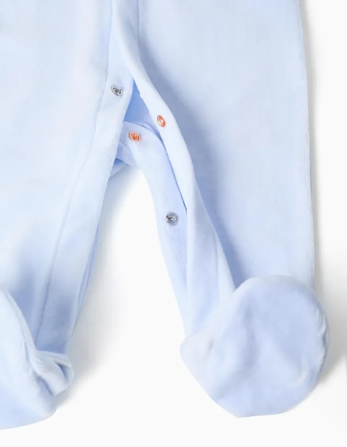 Velours Sleepsuit with Pleated Detail for Newborns, Blue