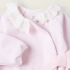 Velours Sleepsuit with Bow and Broderie Anglaise for Newborn Girls, Pink
