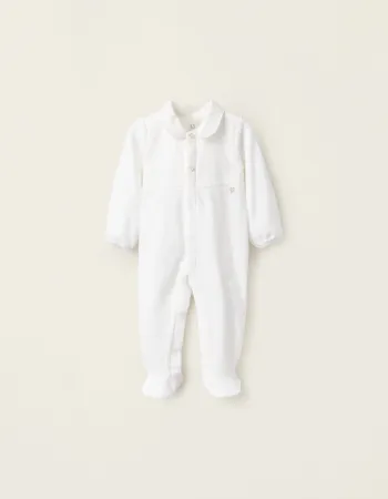 Velours Textured Sleepsuit for Newborns, White