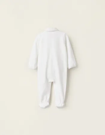 Velours Textured Sleepsuit for Newborns, White