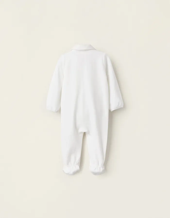 Velours Textured Sleepsuit for Newborns, White