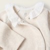 Velours Sleepsuit with Ruffle Collar for Newborn Girls, Beige