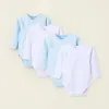 Pack of 4 Cotton Wrapover Bodysuits for Newborns and Babies 'Stars', White/Blue