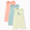 Pack of 3 cotton sleeveless rompers for newborn and baby boys, multicolour