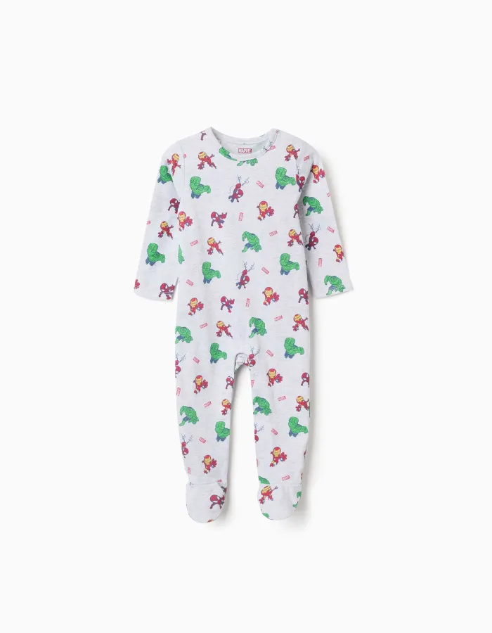 Cotton sleepsuit with Marvel prints for newborn and baby boys, grey