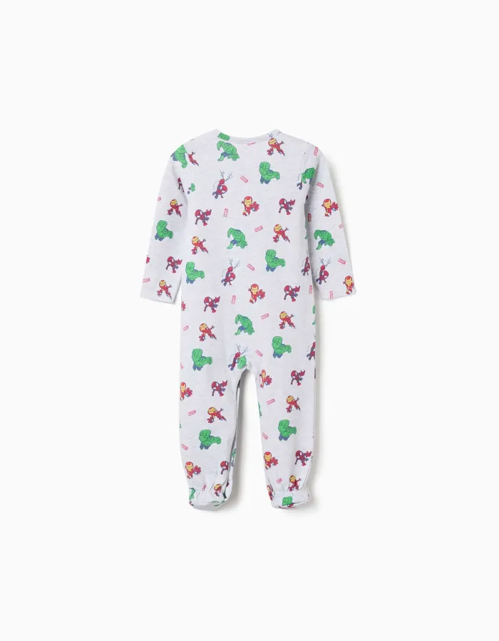 Cotton sleepsuit with Marvel prints for newborn and baby boys, grey