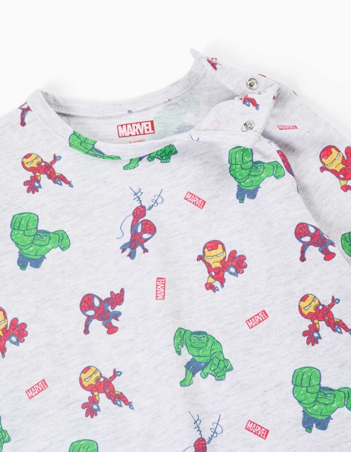 Cotton sleepsuit with Marvel prints for newborn and baby boys, grey