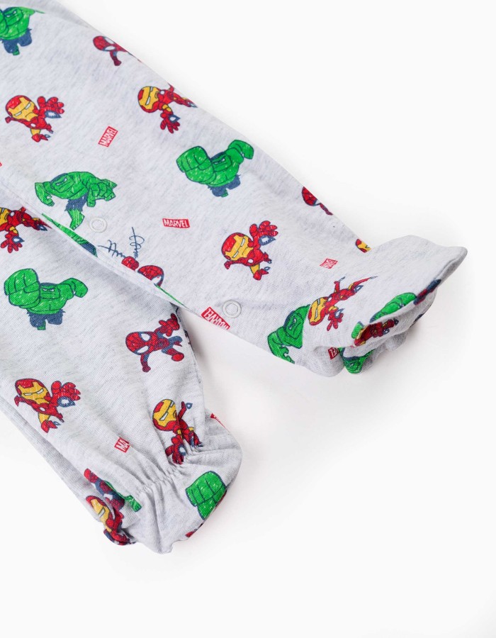 Cotton sleepsuit with Marvel prints for newborn and baby boys, grey