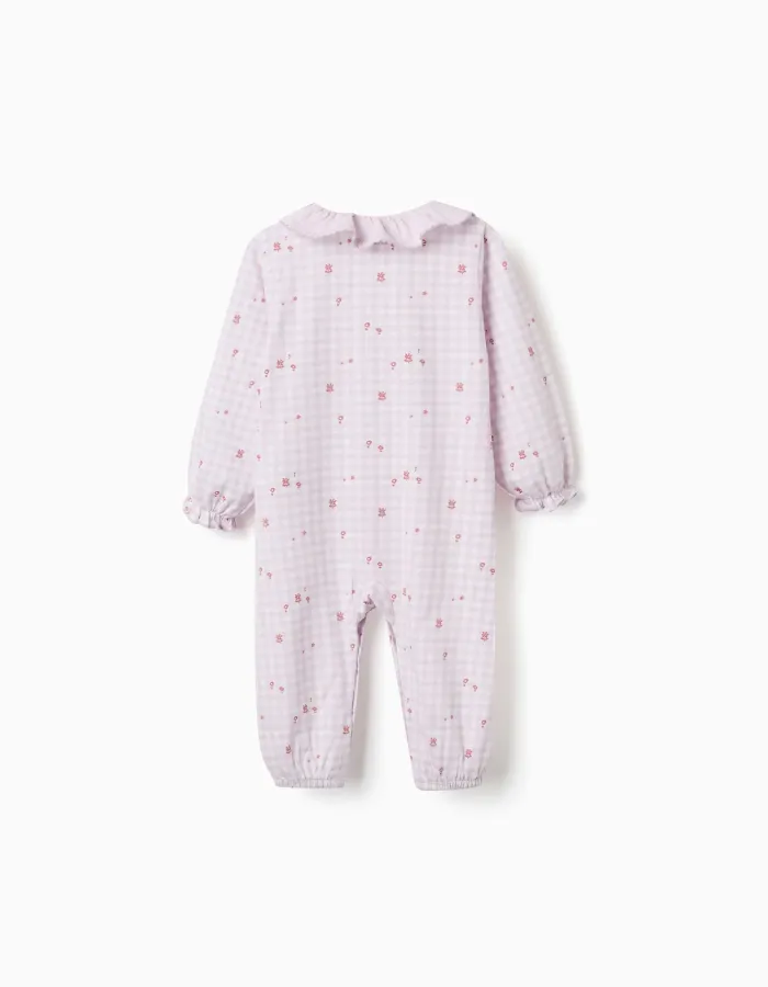Cotton gingham sleepsuit for newborn and baby girls, lilac/white