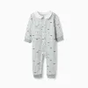 Cotton gingham sleepsuit for newborn and baby boys, light green/white