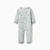 Cotton gingham sleepsuit for newborn and baby boys, light green/white