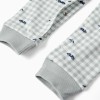 Cotton gingham sleepsuit for newborn and baby boys, light green/white