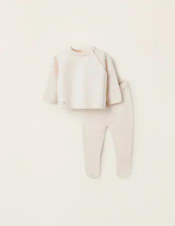 Striped Knitted Set for Newborns, Beige