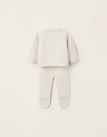 Striped Knitted Set for Newborns, Beige