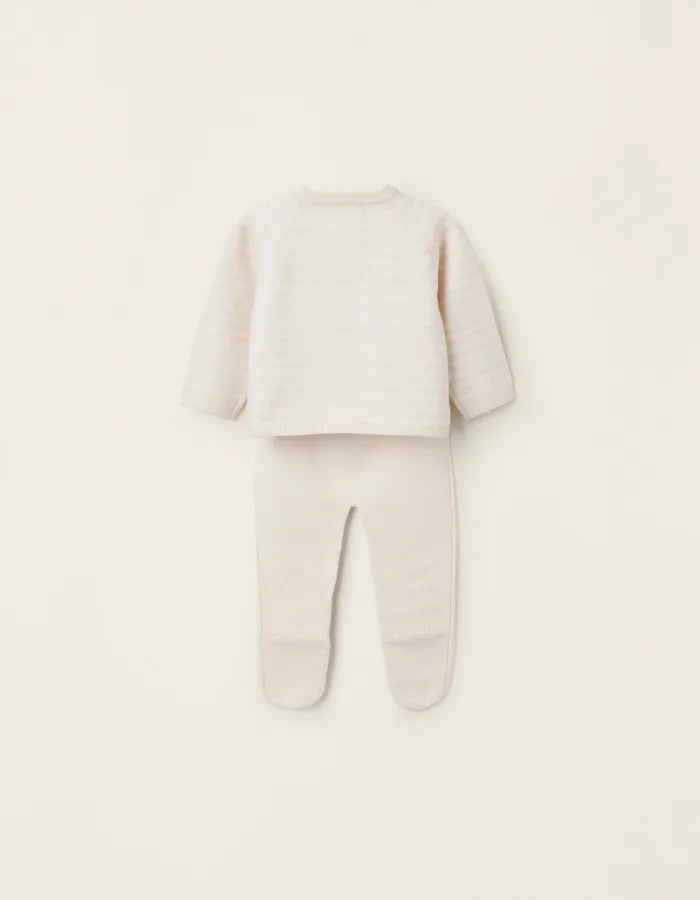Striped Knitted Set for Newborns, Beige
