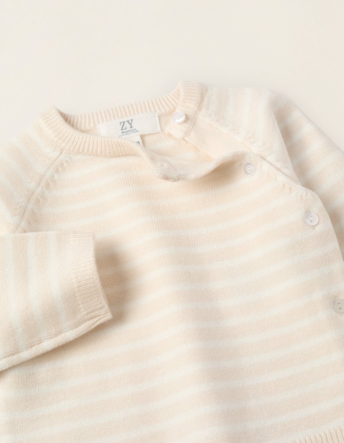 Striped Knitted Set for Newborns, Beige