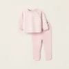Striped Knitted Set for Newborn Girls, Pink