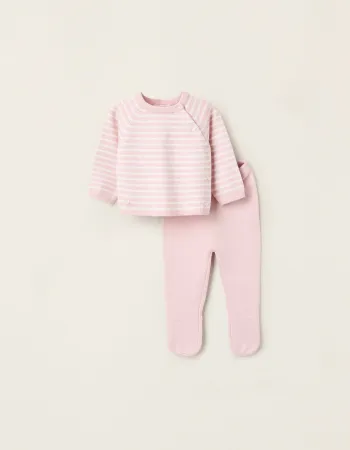 Striped Knitted Set for Newborn Girls, Pink