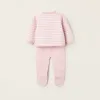 Striped Knitted Set for Newborn Girls, Pink