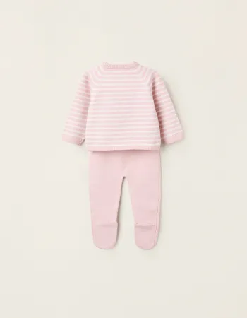 Striped Knitted Set for Newborn Girls, Pink