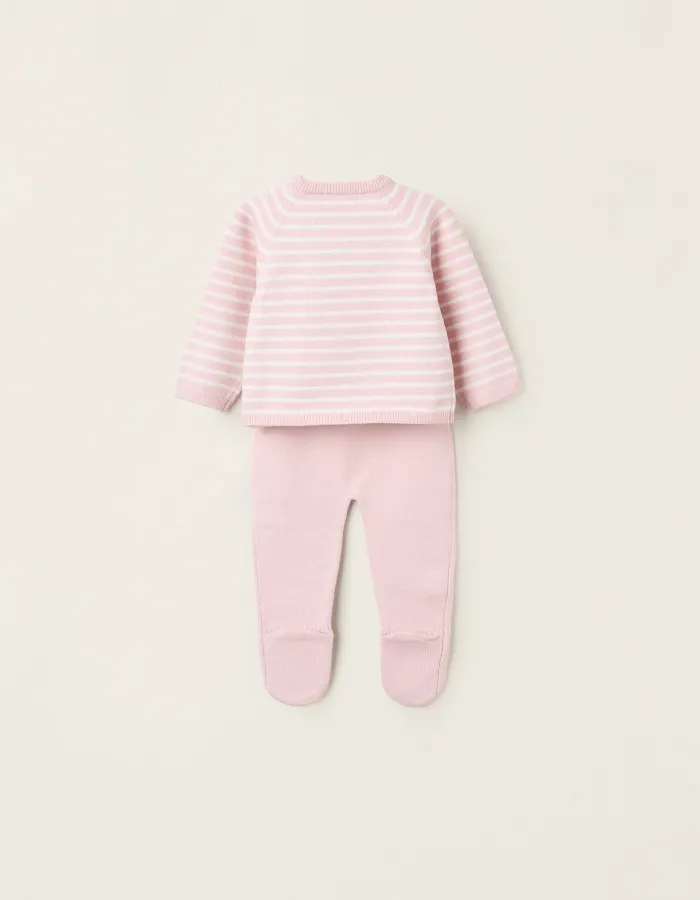 Striped Knitted Set for Newborn Girls, Pink