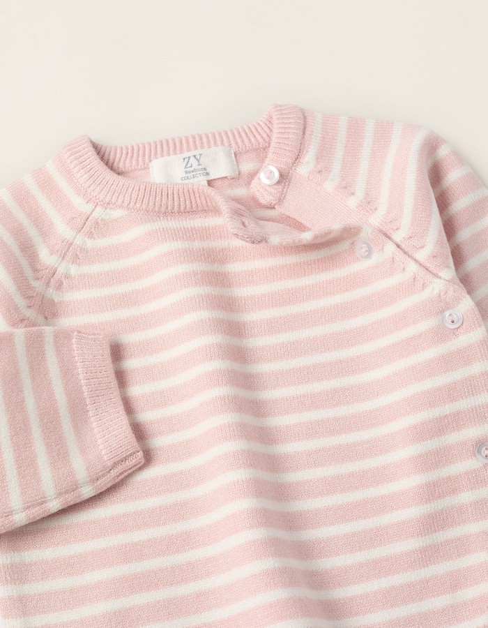 Striped Knitted Set for Newborn Girls, Pink