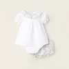 Bodysuit-Blouse + Bloomers for Newborn Girls, White/Blue/Pink