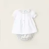 Bodysuit-Blouse + Bloomers for Newborn Girls, White/Blue/Pink