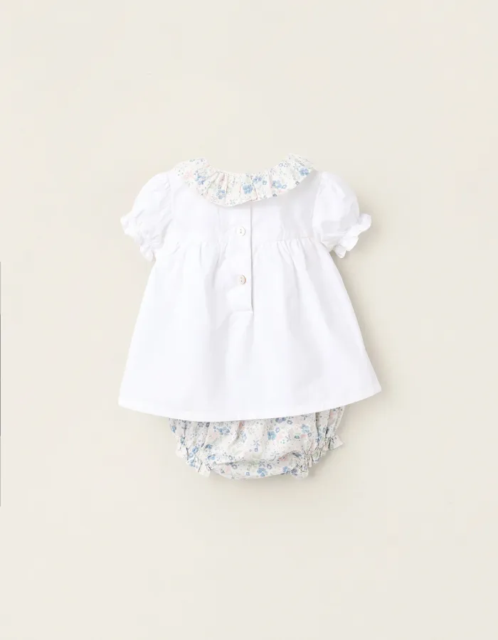 Bodysuit-Blouse + Bloomers for Newborn Girls, White/Blue/Pink