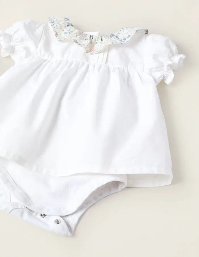 Bodysuit-Blouse + Bloomers for Newborn Girls, White/Blue/Pink