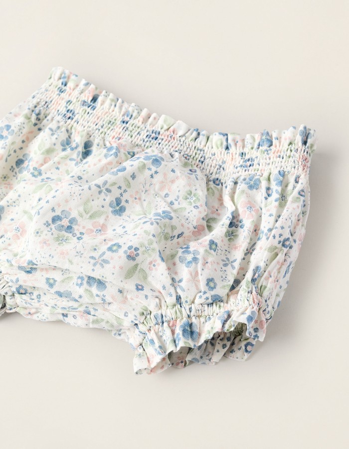 Bodysuit-Blouse + Bloomers for Newborn Girls, White/Blue/Pink