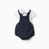 Cotton bodysuit + romper set for newborn boys, white/dark blue