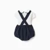 Cotton bodysuit + romper set for newborn boys, white/dark blue