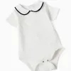 Cotton bodysuit + romper set for newborn boys, white/dark blue