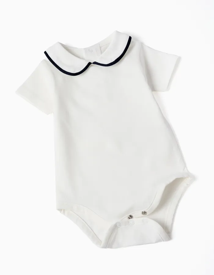 Cotton bodysuit + romper set for newborn boys, white/dark blue
