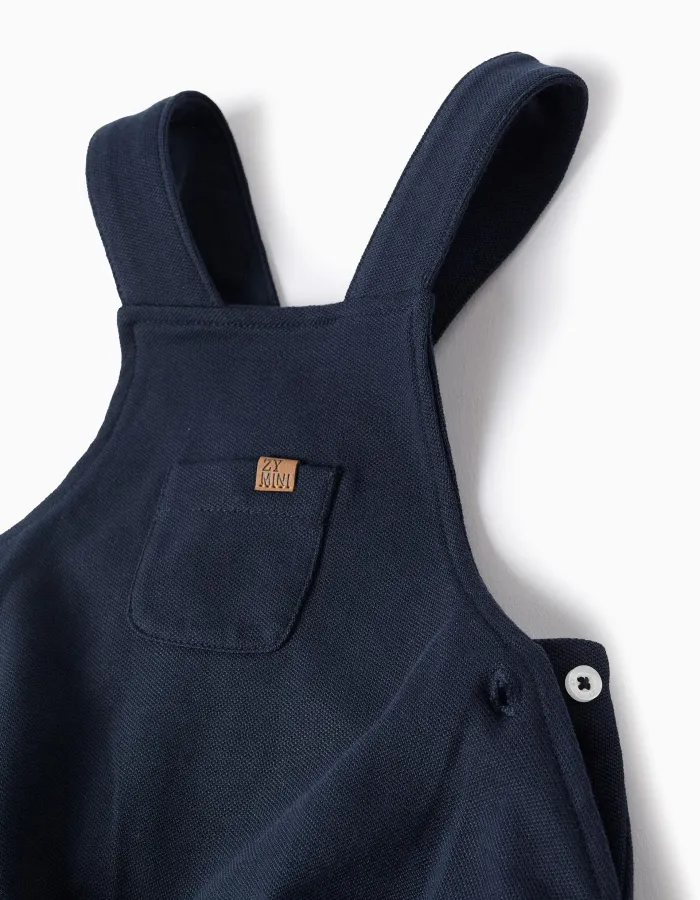 Cotton bodysuit + romper set for newborn boys, white/dark blue