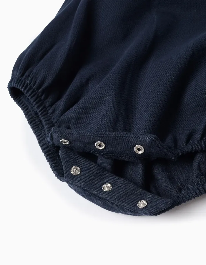 Cotton bodysuit + romper set for newborn boys, white/dark blue