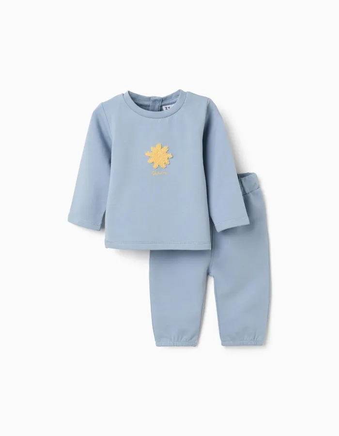 Sweatshirt with embroidered sun + trousers for newborn boys, blue