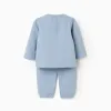 Sweatshirt with embroidered sun + trousers for newborn boys, blue