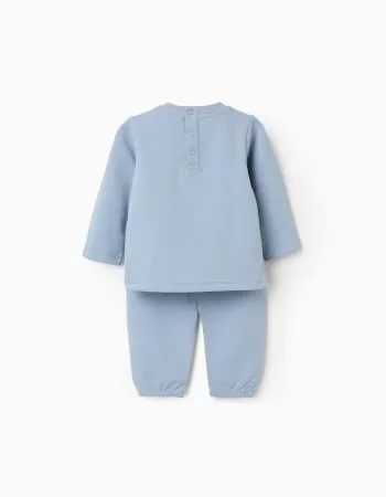 Sweatshirt with embroidered sun + trousers for newborn boys, blue