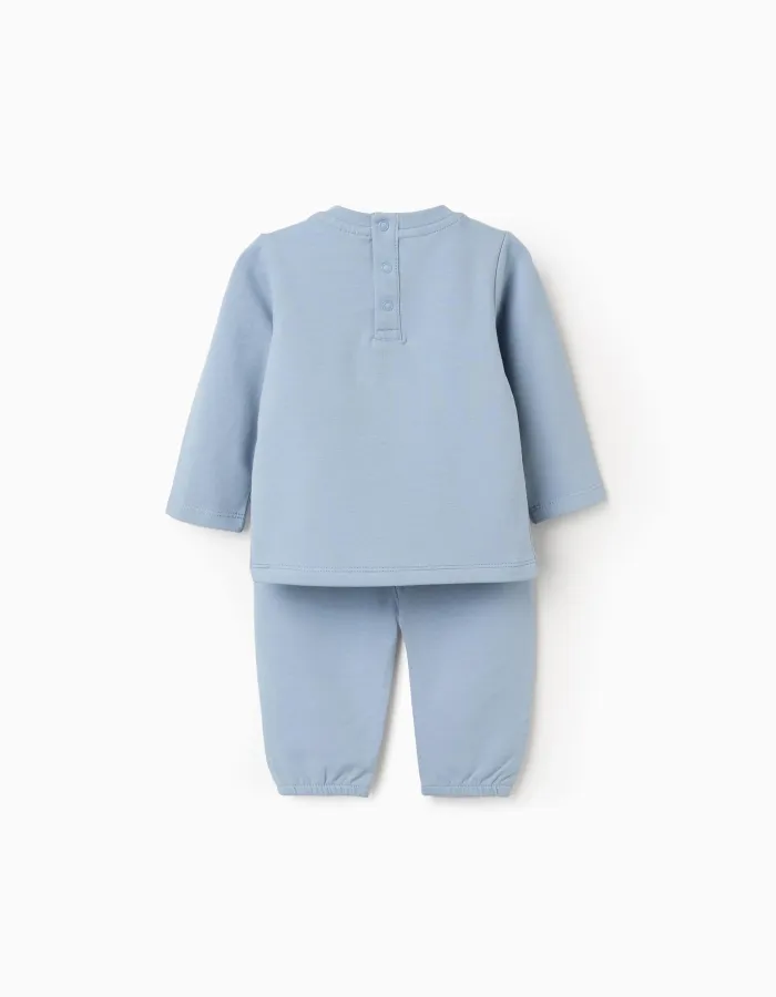 Sweatshirt with embroidered sun + trousers for newborn boys, blue