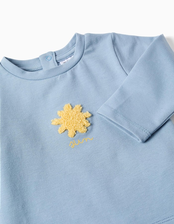 Sweatshirt with embroidered sun + trousers for newborn boys, blue