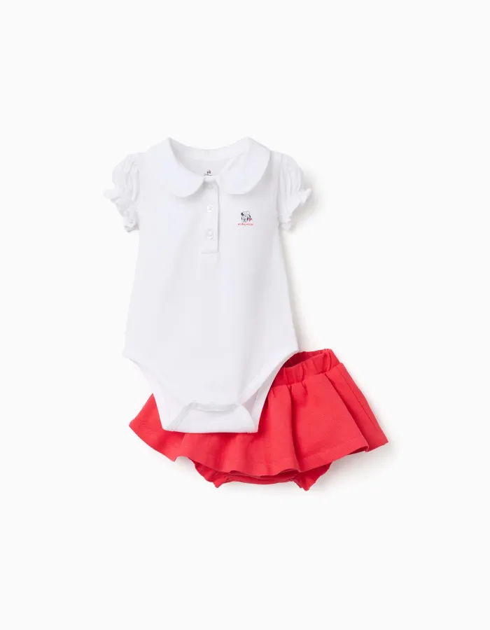 Bodysuit with Minnie print + skirt for newborn girls, white/red