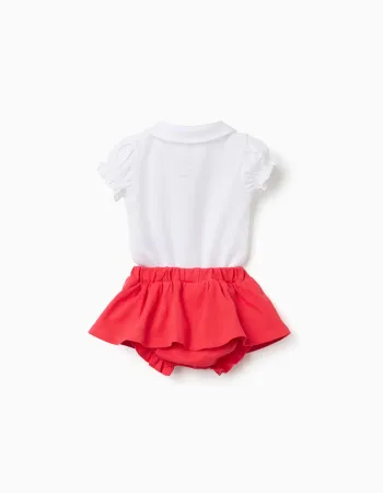 Bodysuit with Minnie print + skirt for newborn girls, white/red