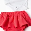 Bodysuit with Minnie print + skirt for newborn girls, white/red