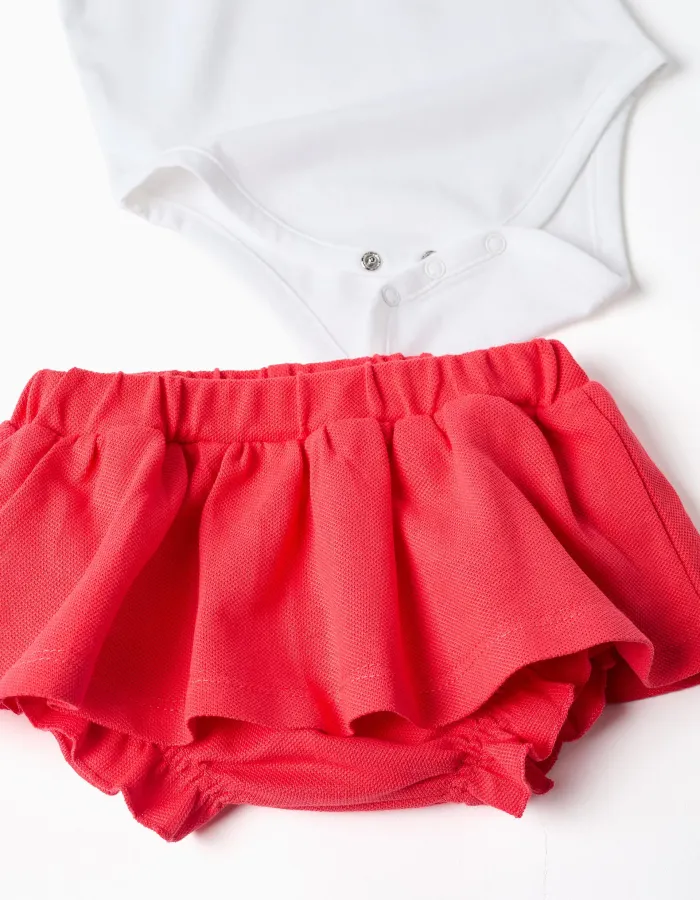 Bodysuit with Minnie print + skirt for newborn girls, white/red