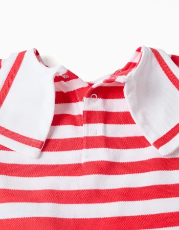Cotton T-shirt + bloomers set with stripes for newborn girls, white/red
