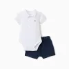 Polo-bodysuit with Mickey print + shorts for newborn boys, white/blue