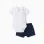 Polo-bodysuit with Mickey print + shorts for newborn boys, white/blue