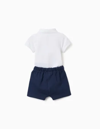 Polo-bodysuit with Mickey print + shorts for newborn boys, white/blue